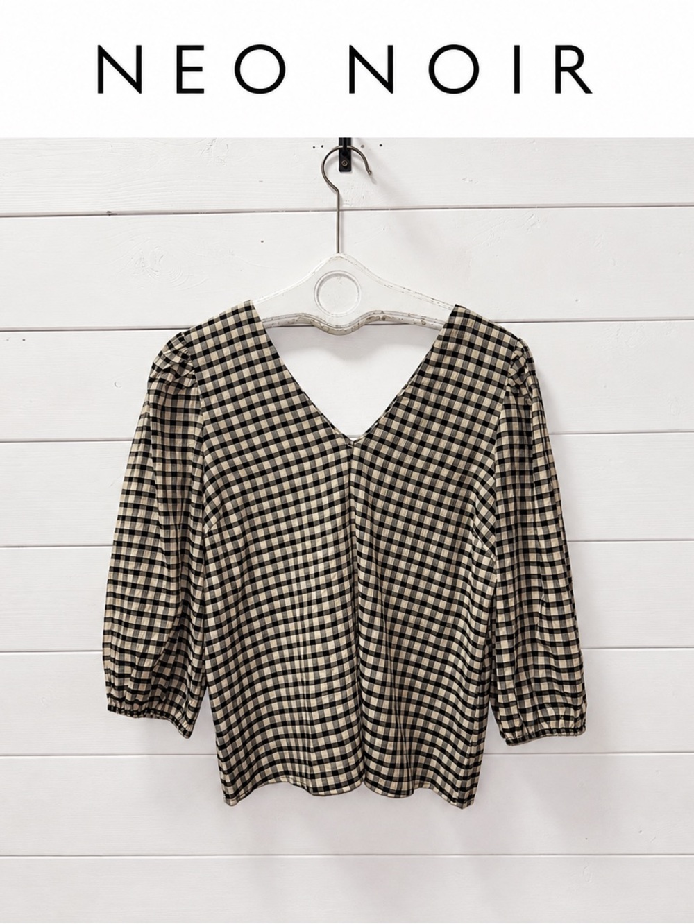 Neo Noir Black & Cream Gingham Blouse – Size Medium